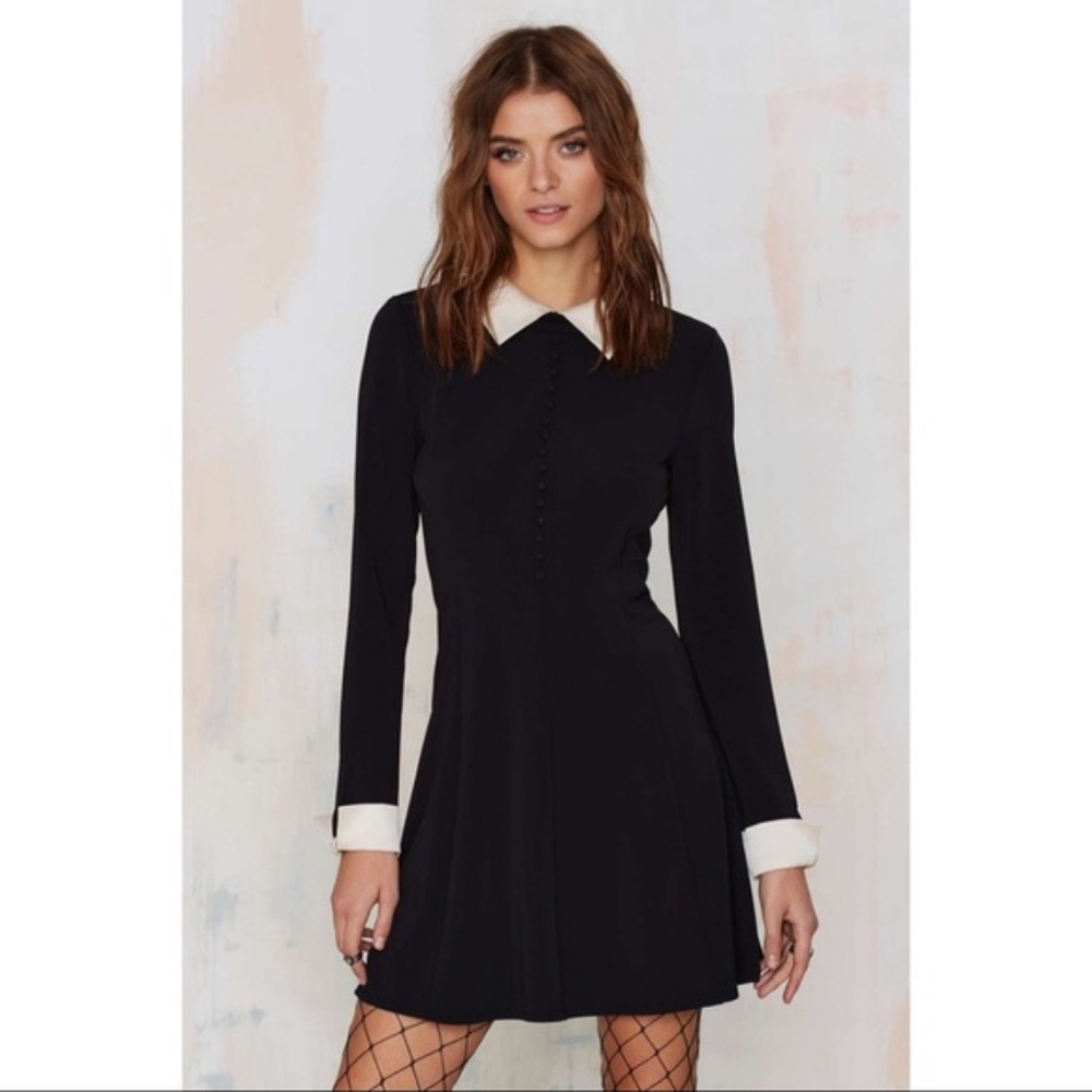 Nasty Gal Au Pair Long Sleeve Dress with Collar